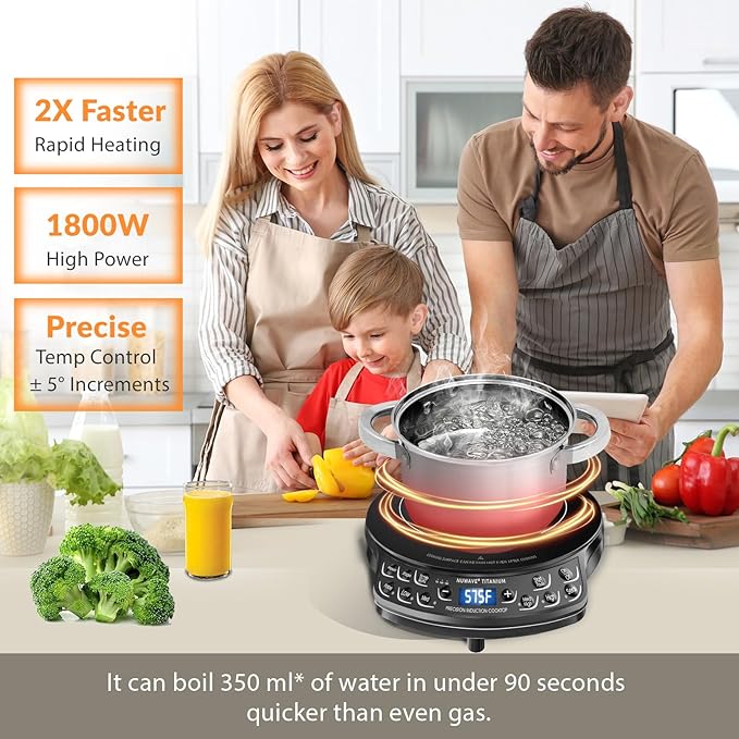 Nuwave Induction Cooktop, Improved Hot Plate with Digital Probe , 106 Temps 100°F-575°F, 3 Watt Settings, Portable Induction Burners for Cooking