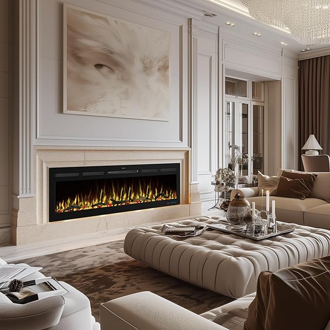 80" WiFi Electric Fireplace Inserts, Recessed and Wall Mounted Fireplace Heater W/Adjustable Flame Color & Brightness, Thermostat, 9H Timer, App and Remote Control, 750/1500W