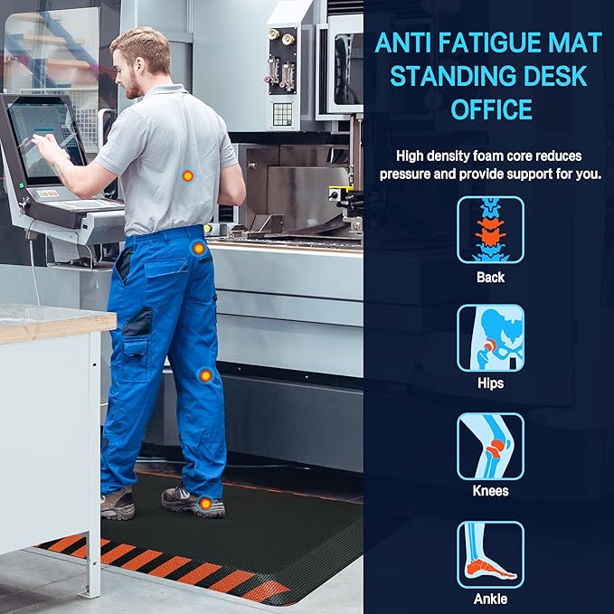 FEATOL Anti Fatigue Mat Industrial, Ergonomic Standing Floor Mat for Work for Stand -Safety Support for Leg & Back Pain(Orange Border, 20" x 39", 1PC)