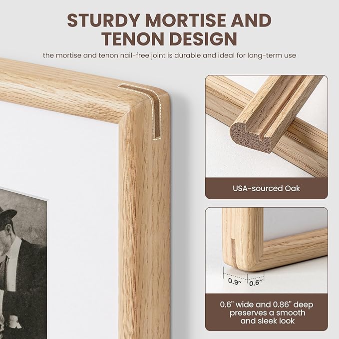 Axeman 18x24 Oak Frame - Rounded Corner 18 x 24 Picture Frame Matted to 16x20 - Natural Oak Wood 24x18 Poster Frame with Tempered Glass for Wall Mount Display