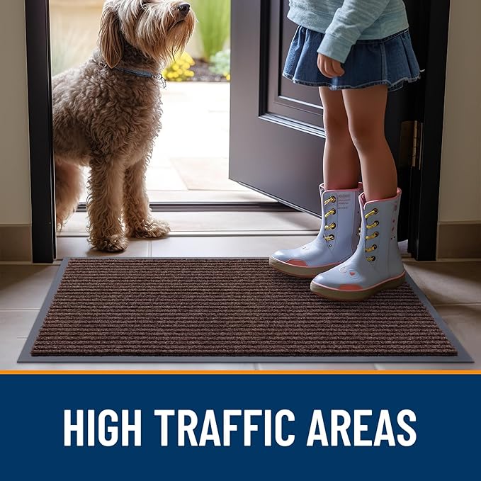 OLANLY Front Door Mat Indoor Outdoor Entrance, Waterproof Heavy Duty Doormat, Fade Resistant, Low Profile, Easy Clean Patio Porch Welcome Floor Mats for Entry, 47x30, Brown