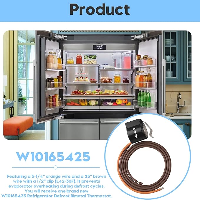 W10165425 Refrigerator Defrost Thermostat Replacement Fits for Whirlpool,May-tag and Ken-More,Amana,Replaces wp67003426,67003426,12555902,WPW10165425,AP6016065,12639324SP,1455131,PS11749348