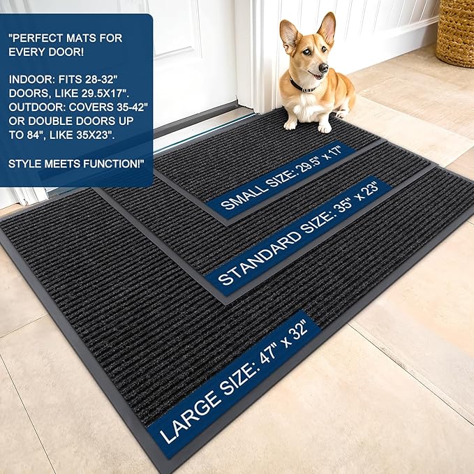 OLANLY Front Door Mat Indoor Outdoor Entrance, Waterproof Heavy Duty Doormat, Fade Resistant, Low Profile, Easy Clean Patio Porch Welcome Floor Mats for Entry, 71x47, Off-Black