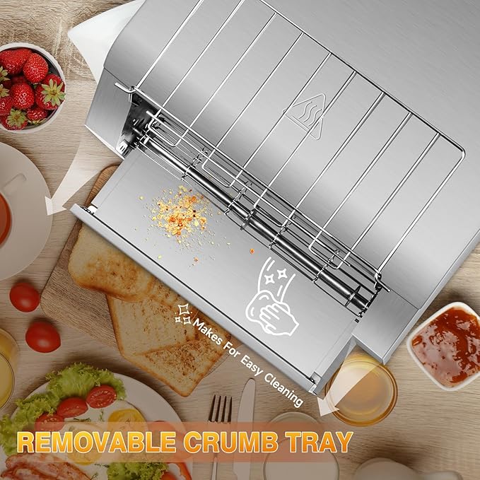 SUCICENI Commercial Conveyor Toaster 450 Slices/H Industrial Toasters 3 Slice at Time 2600W Bun Toasters with Dual Heating Tube for Bagel Bread Croissant Waffle Bakery Restaurant Cafe (450 slice/Hour)
