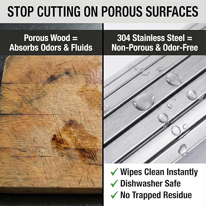 304 Stainless Steel Rollable Cutting Board – Space-Saving Over-the-Sink Workstation for RVs and Small Kitchens – Rust-Proof Heat Resistant Dishwasher Safe Non-Slip Multi-Use Prep Mat (20.6" L x 13" W)