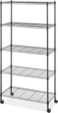 Whitmor 5 Tier Supreme Shelving Unit, Metal Storage Shelves, Adjustable Heavy Duty Shelf with Wheels, 400 lbs Capacity per Shelf, 2000 lbs Total for Pantry, Garage, Kitchen, Black