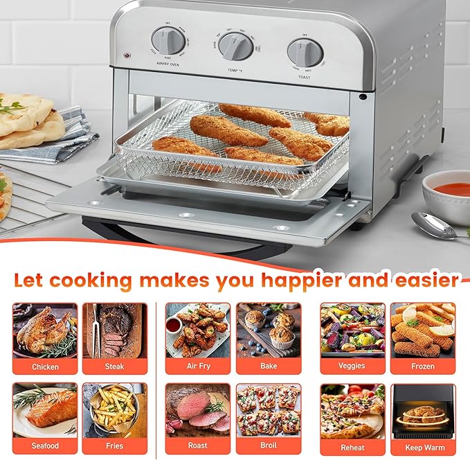 Air Fryer Tray Replacement for Cuisinart TOA-28 AFR-25 Toaster Air Fryer Convection Oven, 11.3 * 9.7'' Non-stick Mesh Air Fryer Stainless Steel Basket Wire Rack Accessories Parts, Dishwasher Safe