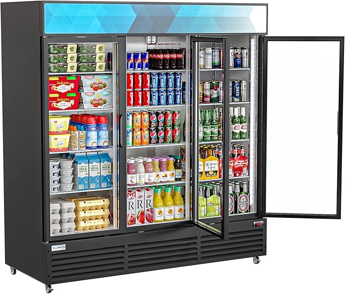 KoolMore MDR-3GD-63C 3 Glass Commercial Display Refrigerator Upright Beverage Cooler Merchandiser-56, 56 Cu. Ft. Space Saver Triple Swing Door, Black