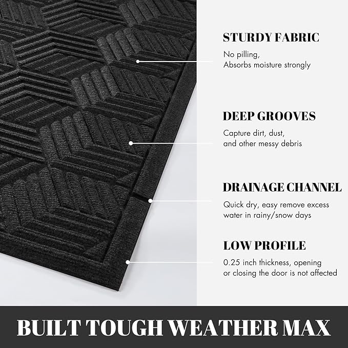 Yimobra Extra Large Door Mat 60x36, All-Season Waterproof Outdoor Mats for Front Door Entrance with Drainage Holes, Heavy Duty Non-Slip Doormat for Garage Patio Entryway Indoor, Black