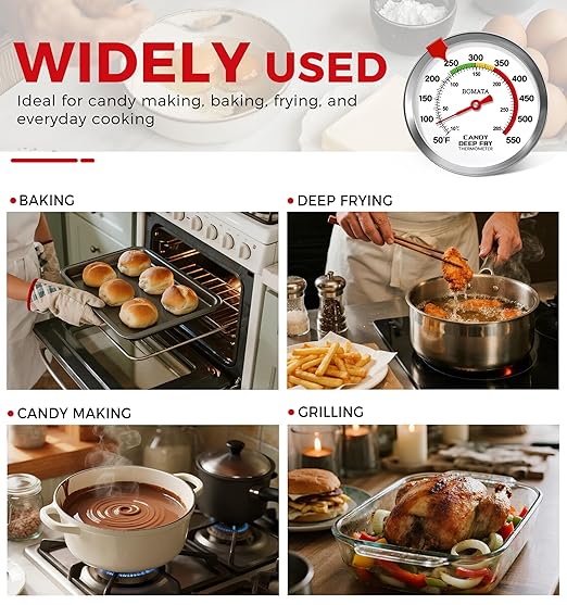 BOMATA Candy Thermometer with Pot Clip, Waterproof IP67 and 2.5" Display Deep Fry Oil Thermometer for Cooking, Food, Turkey, BBQ, Grill... Mth400