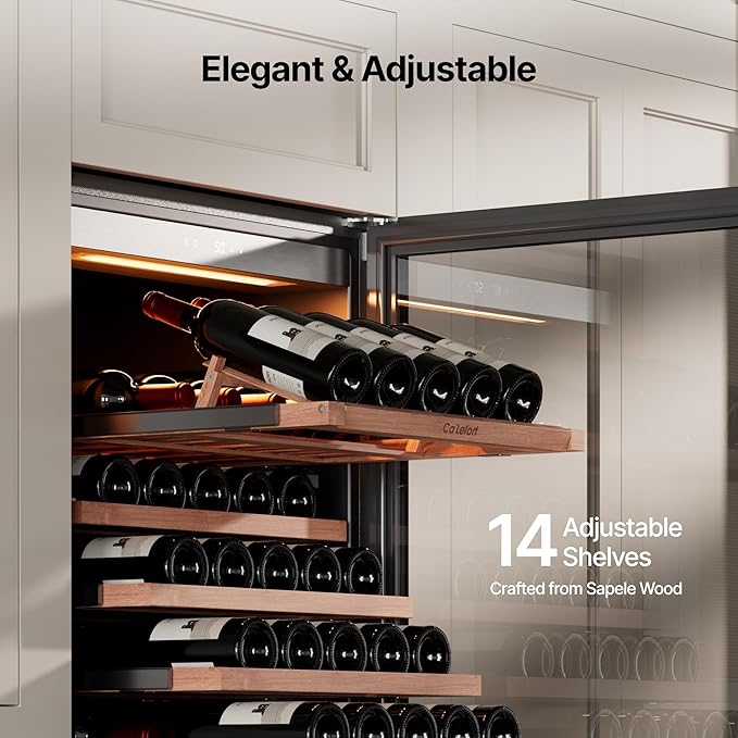 Ca'Lefort 24 Inch Wine Fridge - 166 Bottle Wine Cooler with Glass Door, 40-65°F Quiet Wine Refrigerator with Bottom Drawer 3 LED Light Built-in for Home/Bar/Kitchen Right-Hinged Door