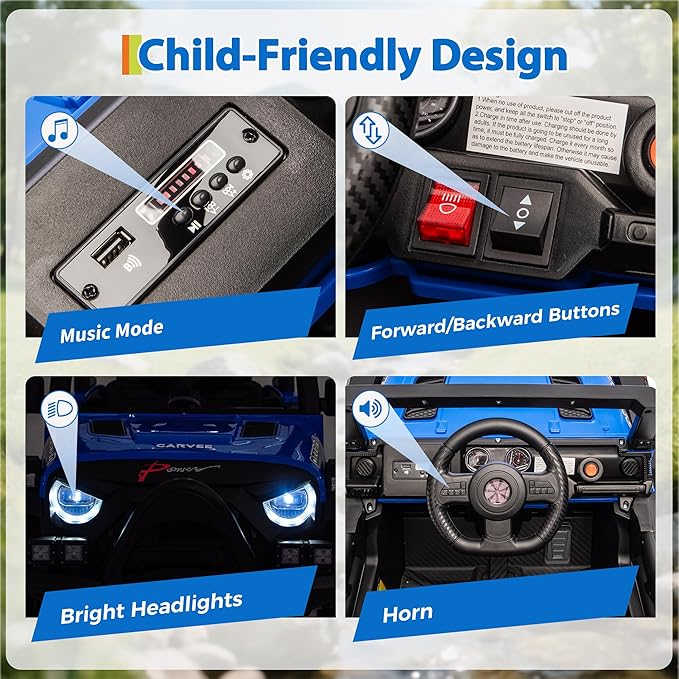 12V Kids Ride on Car, Electric Ride on Truck w/Parent Remote, Spring Suspension, Bluetooth Music, LED Light, 4.1Mph Max Speed, 3 Speeds, Battery Powered Vehicles for Kids Toddler Age 3-8, Blue