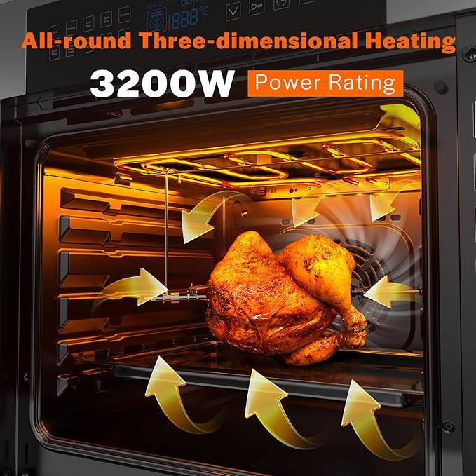 Empava Built-In Electric Single Wall Oven 24 inch with Convection and Rotisserie 10 Cooking Modes, Screen Touch Control, Black
