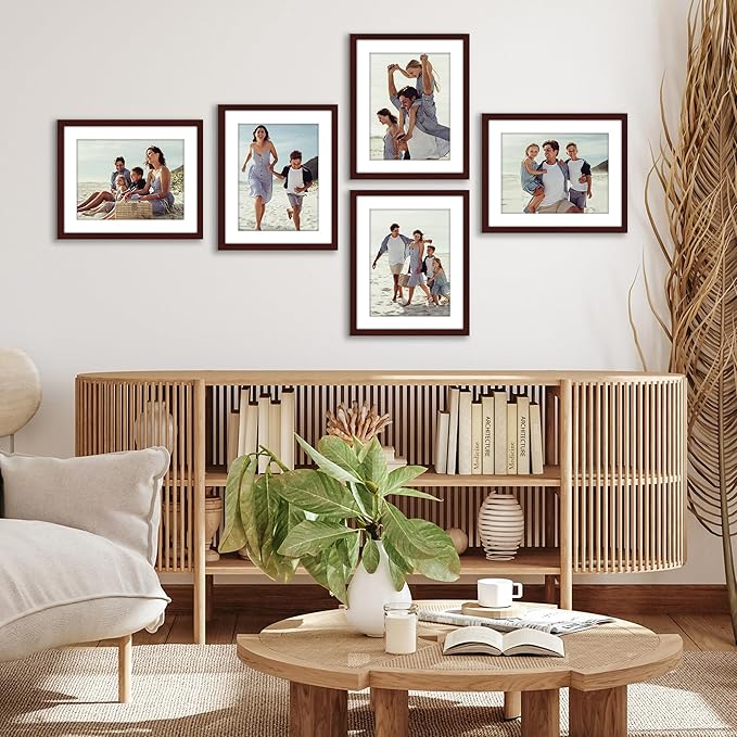 Americanflat 12x15 Picture Frame with Polished Plexiglass - Set of 5 - Use as 9x12 Frame with Mat or Display 12x15 Photo Without Mat - Galleria Collection - Picture Frames for Wall Display - Mahogany