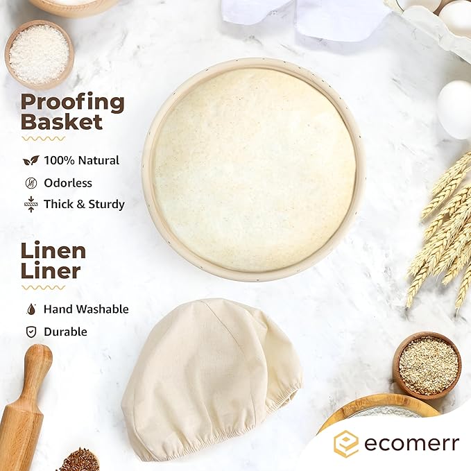 Banneton Bread Proofing Basket, 9inch Round Sourdough Starter Kit, Sourdough Bread Baking Supplies and Baking Accessories, Banneton Basket Gift Set