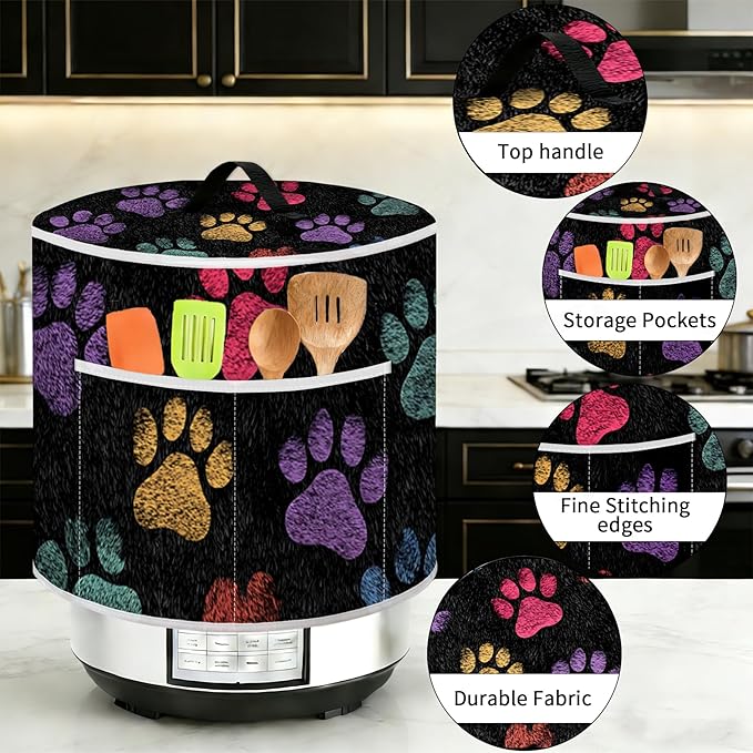 Rice Cooker Cover, Dust Cover for Kitchen Appliances with Handle and Storage Pocket, Easy to Clean Kitchen Decor Gift, Fits 3-6-8 Quart Instant Pot, Slow Cooker and Air Fryer