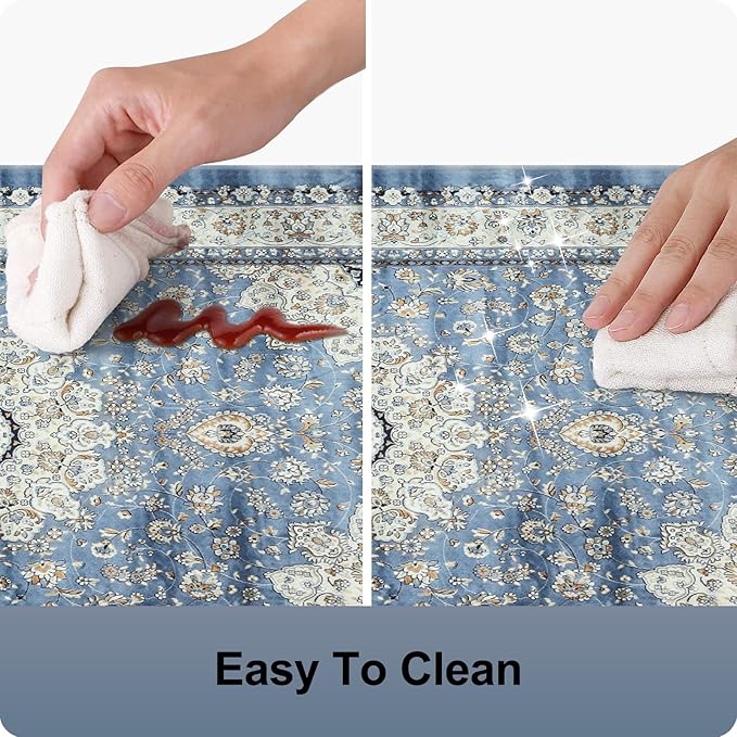 Collive Boho Kitchen Mat, Cushioned Anti Fatigue Kitchen Rug Set 2 Piece Non-Skid Waterproof Kitchen Mats for Floor, Comfort Heavy Duty Standing Mat for Kitchen, Laundry, Office, Desk(Blue)