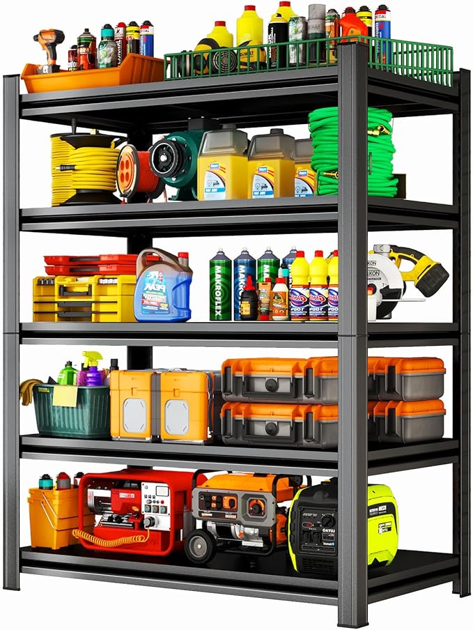 40"Wx63"H Metal Garage Shelving Unit,Metal Storage Shelves 5 Tier Adjustable Shelving Unit Garage Shelves for Kitchen Warehouse Pantry Basement,Rust-Resistant, 63"H x 40"W x 20"D,Black