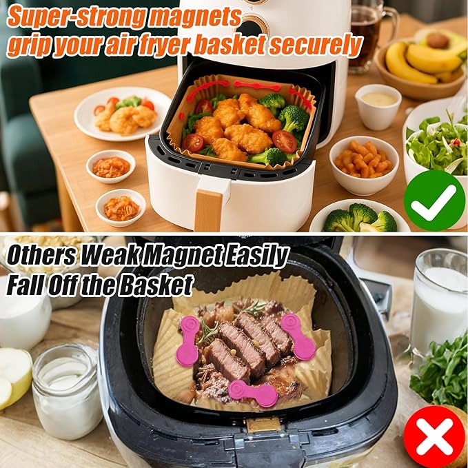 12PCS Air Fryer Magnets Silicone Buckle for Parchment Paper Liners, High-Temp Resistant Air Fryer Accessories, Prevent Burning, Safely Lock Paper from Heating Element or Covering Food (Red)