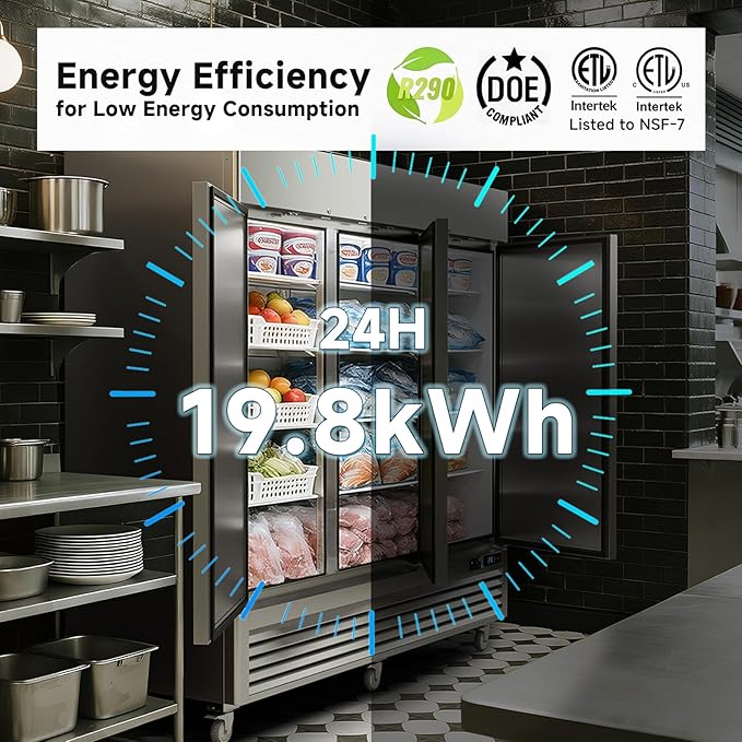 VEECOOL Commercial Upright Freezer WiFi-Enabled, 82" Solid Door Stainless Steel Reach in Freezer with 12 Shelves, Bottom Mounted, Auto Defrost, LED Lighting, Digital Control, ETL&ETL Sanitation