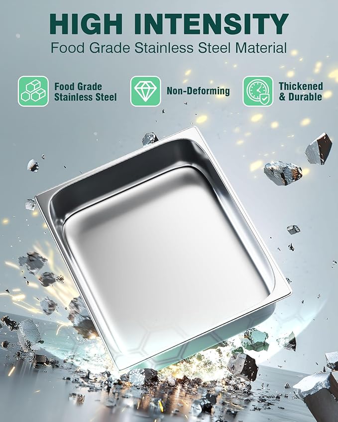 WantJoin Steam Table Hotel Pans 1/2 Half Size 2.5 Inch Deep 6 Pack, Stainless Steel Metal Tray Sets Food Storage Container for Restaurant Chafing Dishes Commercial Buffet Warmer Catering Supplies