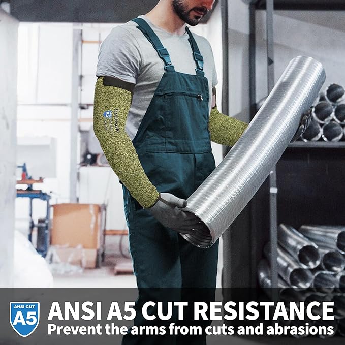 Schwer 2 Pairs CORE Arm Protection Sleeves S081, ANSI A5 Cut Resistant Sleeves with Thumbhole, Non-PFAS Flame Resistant Welding Sleeve for Work Kitchen, Farmer Sleeve for Gardening Arm Guards