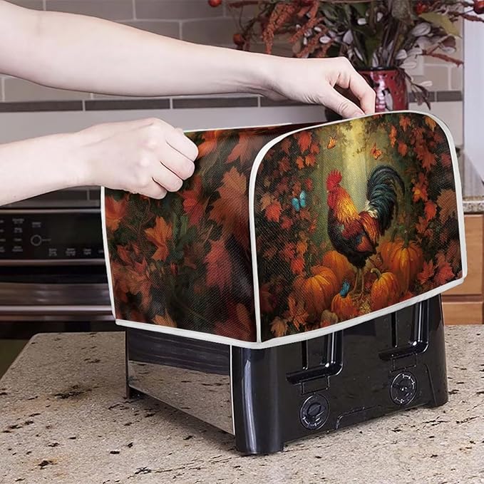 UNICEU Fall Toaster Cover 4 Slience Rooster Pumpkin Butterfly Print Fingerprint Protection for Bread Maker Kitchen Small Appliance Protection Home Decor