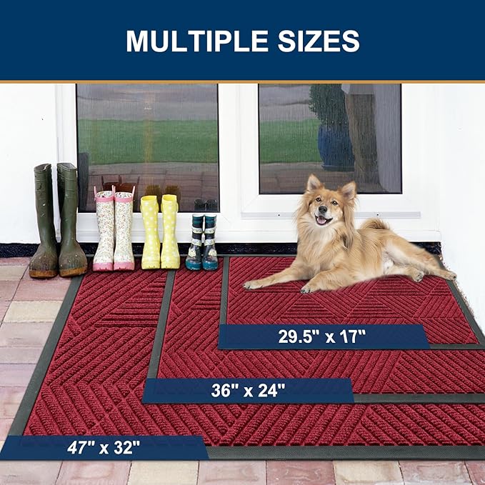 Smiry Front Door Mat Outside Entrance, Heavy Duty Sturdy Natural Rubber Doormat, Trap Dirt and Moisture, Easy Clean Low Profile Mats for Indoor Outdoor Entry, Irregular Triangle (29.5x17, Wine Red)