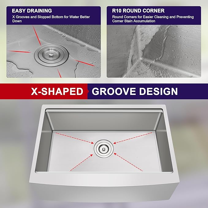 33 Inch Workstation Farmhouse Kitchen Sink 16 Gauge Stainless Steel Undermount Apron Front Sinks with Accessories Combo 33" x 21" x 10"