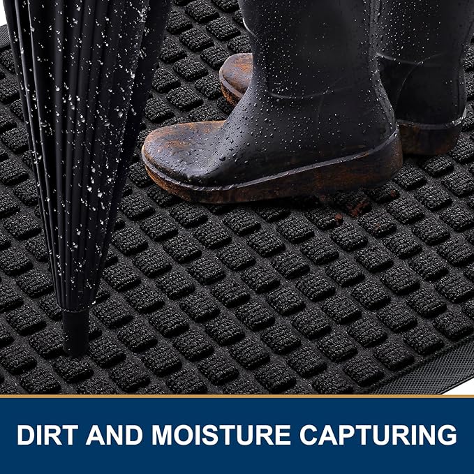 Smiry Front Door Mat Outside Entrance, Heavy Duty Natural Rubber Doormat, Non Slip, Trap Dirt and Moisture, Easy Clean, Low Profile Welcome Floor Mats for Indoor Outdoor Entry, 59x23 Inch, Black