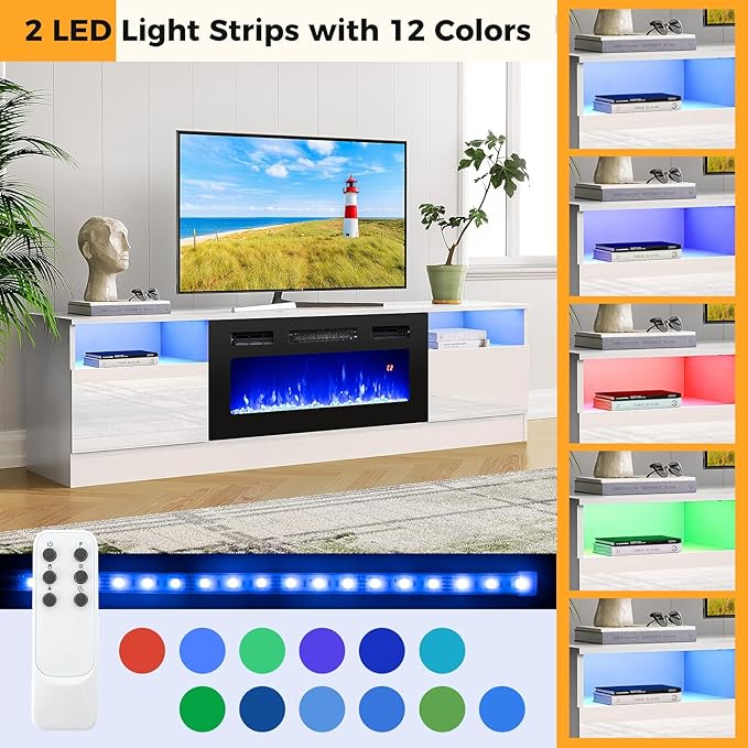 Tangkula 36 Inches Electric Fireplace, 5,000 BTU Fireplace Insert with LED Light Strips, Remote, Crystal Stones & Adjustable Flame Effect, 1-8H Timer, Thermostat & Overheat Protection