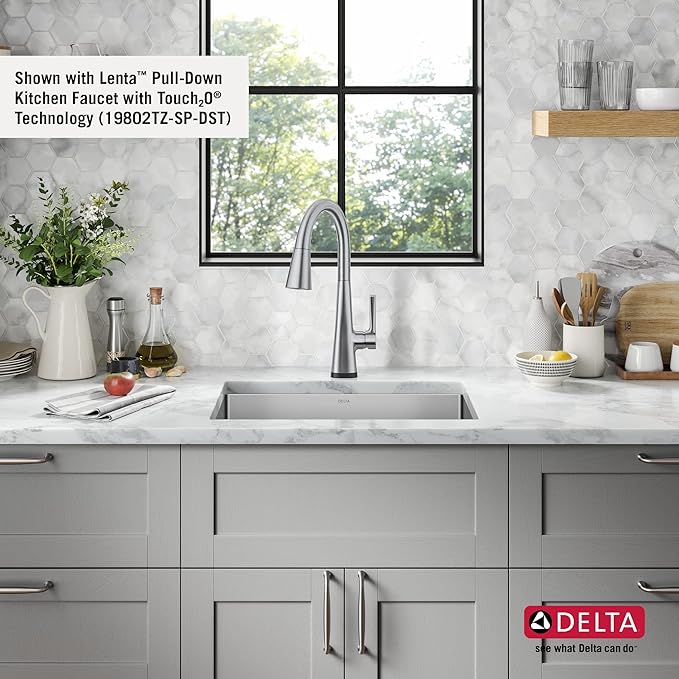 DELTA FAUCET Delta Lenta 23-inch Undermount 16 Gauge Stainless Steel Single Bowl Kitchen Sink with Accessories, 953034-23S-SS, Satin