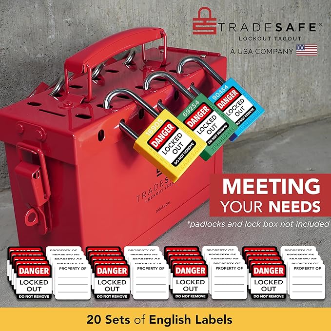 TRADESAFE Lockout Tagout Locks Label, 20 English Lock Out Tag Out Padlock Labels, Danger Locked Out Do Not Remove Loto Locks Stickers