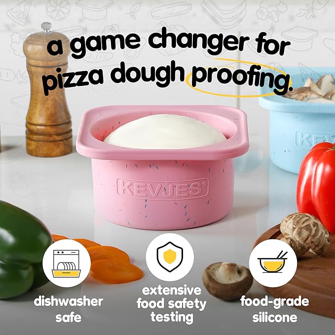 1000ml PLUS Individual Pizza Dough Proofing Containers with Airtight Lids – Food Grade Silicone, Freezer/Dishwasher Safe –Neapolitan Dough Rising & Fermentation – 2 Pack (Cotton Candy)