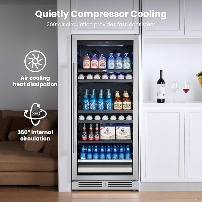 Beverage Refrigerator 24 inch - 238 Cans Capacity Beverage Cooler, Upgraded Beverage Refrigerator Freestanding or Built-In, Drink Cooler for Soda, Water, Beer or Wine - For Kitchen, Bar or Office