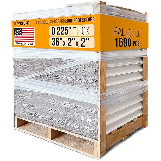 36" x 2" x 2" Reinforced Cardboard Edge Protectors, White (Pallet of 1690) – 0.225" Thick Extra Heavy-Duty Cardboard Corner Protectors – American Quality V-Board Pallet Edge Guard