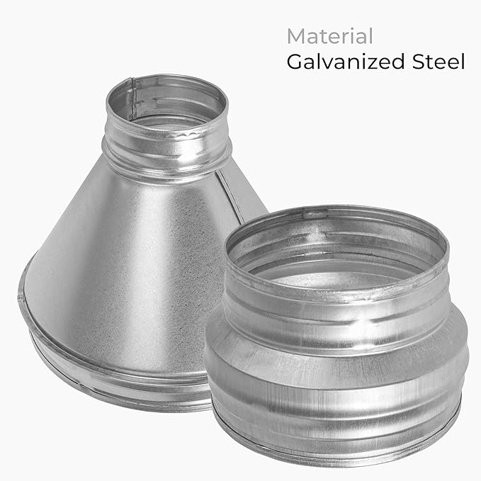 6" to 5" Inch Round Duct Reducer - Male Fit Galvanized Steel Pipe Increaser - Coupling for Round Duct Ventilation Systems - Heating & Cooling