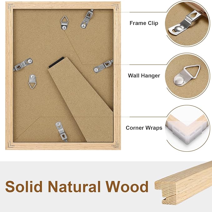 Vittanly 6x8 Picture Frame, Solid Wood Frame with Plexiglass, Includes 4x6 Mat, Wall Hanging or Tabletop for Photos, Home Decor, Natural, 1 Pack