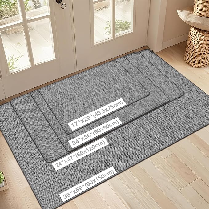 LEKEEPGO Ultra Thin Indoor Door Mat 24"x36", Low-Profile Door Mat Indoor Entrance, Non Slip Rubber Backing Inside Doormat Washable Welcome Front Entryway Dirt Trapper Entry Mat, Grey