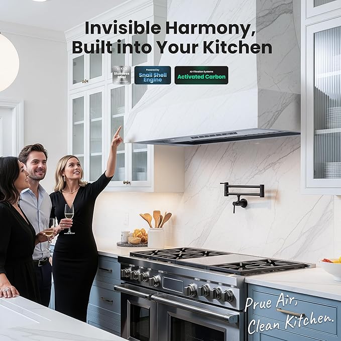 Range Hood Insert 42 Inch,Built-in Kitchen Hood with 980 CFM, Ducted/Ductless Convertible Duct,Stainless Steel Kitchen Vent Hood/Gesture/Touch Control, 3 Pcs Baffle Filters with Handlebar