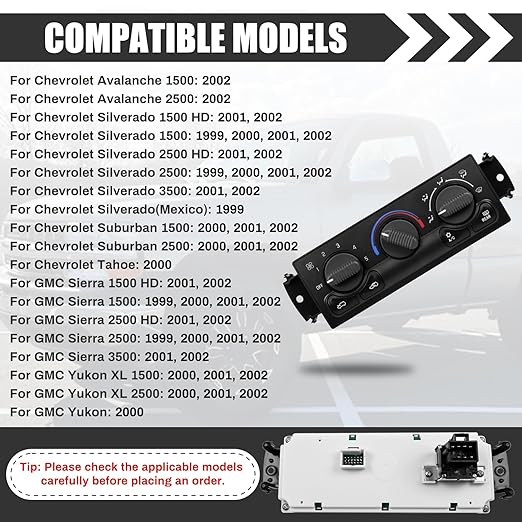 599-218 A/C Heater Climate Control Module Panel Switch for 1999-2002 Chevy Silverado Suburban Avalanche Tahoe GMC Sierra Yukon XL, Front HAVC Control Replace 15054697 15054698 15753263 15753264,etc