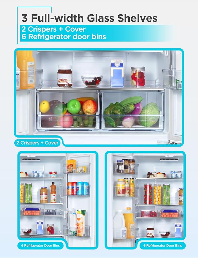 BLACK+DECKER 16 Cu. Ft. French Door Refrigerator with Built-in Ice Maker, Full Size Refrigerator with Bottom Mount Freezer Drawer, ENERGY STAR certified, White