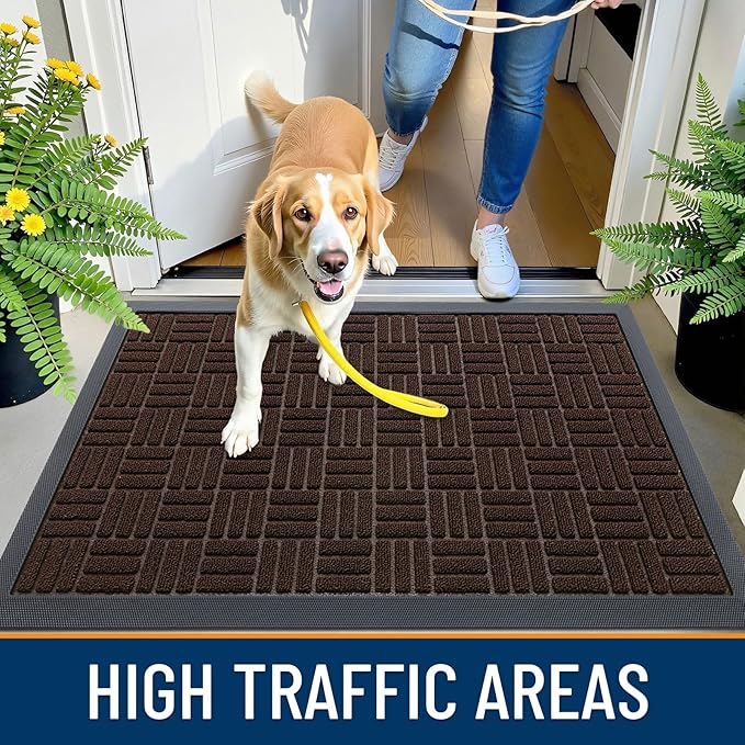 OLANLY Front Door Mat Outside Entrance 47x32, Absorbent, Heavy Duty Sturdy Natural Rubber Doormat Indoor Outdoor, Stain and Fade Resistant, Non-Slip Backing Low Profile Floor Mat for Entryway, Brown