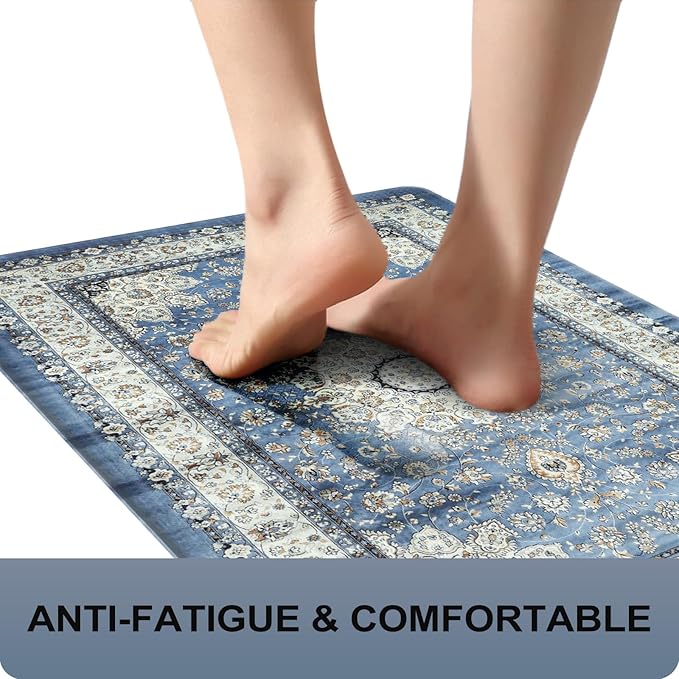 Collive Cushioned Kitchen Floor Mats, Anti Fatigue Kitchen Mats for Floor Non Slip Waterproof Sink Rugs, Comfortable Standing Desk Mat for Office, Laundry Room, 17"x47"-Blue