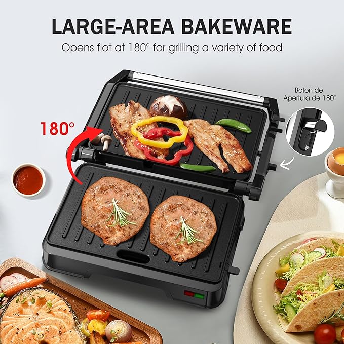 Panini Press Grill & Sandwich Maker - 2-Slice, 180° Adjustable Hinge, Non-Stick Iron Plates for Panini, Quesadilla, Waffle & More, Easy to Clean, 850W Electric Griddle, Perfect for Kitchen