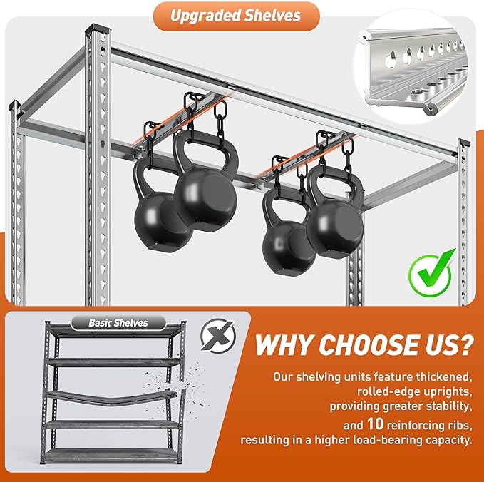 Garage Shelving Load 3100LBS, 5-Tier Storage Shelves, Adjustable Garage Shelves, Shelving Units and Storage, Metal Shelf for Kitchen, Pantry, Warehouse, 48" W x 71.9" H x 24.1" D, Galvanized