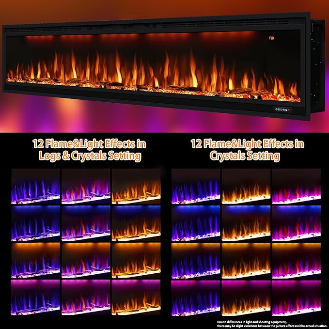 84 inch Smart Electric Fireplaces with App Control, Slim Recessed and Wall Mounted Fireplace Heater for Living Room, Multicolor Flame, Overheating Protection, WiFi-Enabled, Timer, 1500W, Black