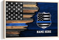 Custom Police Blue Line American Flag Back The Blue Personalized Name Poster & Framed Canvas, Wall Art Home Office Decoration Living Room Bedroom Aesthetic Decor