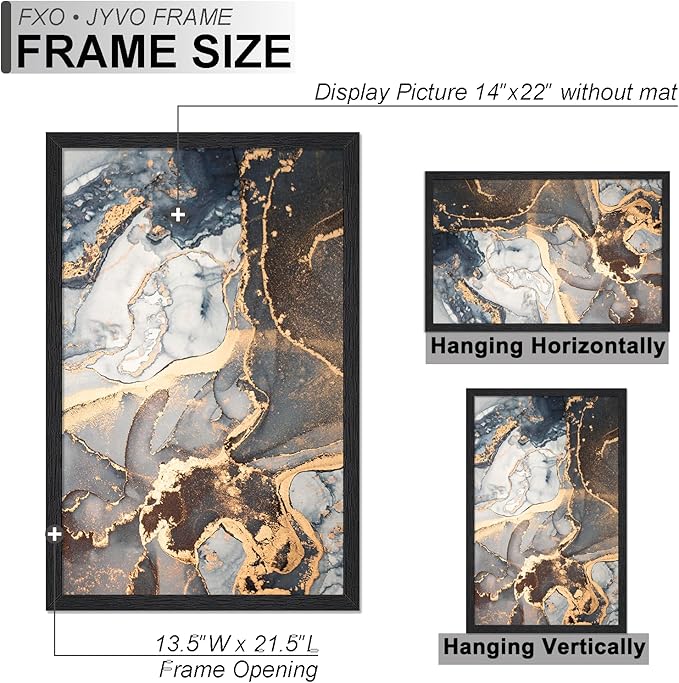 Engineered Wood 14x22 Picture Frame Set of 6, Black Frame for 14 x 22 Inch Picture Poster Photo, Light Weight 14 by 22 Frame with Wood-grain for Wall - 6 Pack/Black/14 x22