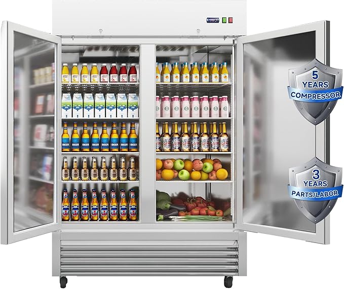 JINSONG 54" Commercial Refrigerator with 2 Solid Door, 49 cu.ft Stainless Steel Reach-in Refrigerator, commercial fridge for Restaurant, Bar, Shop, Residential